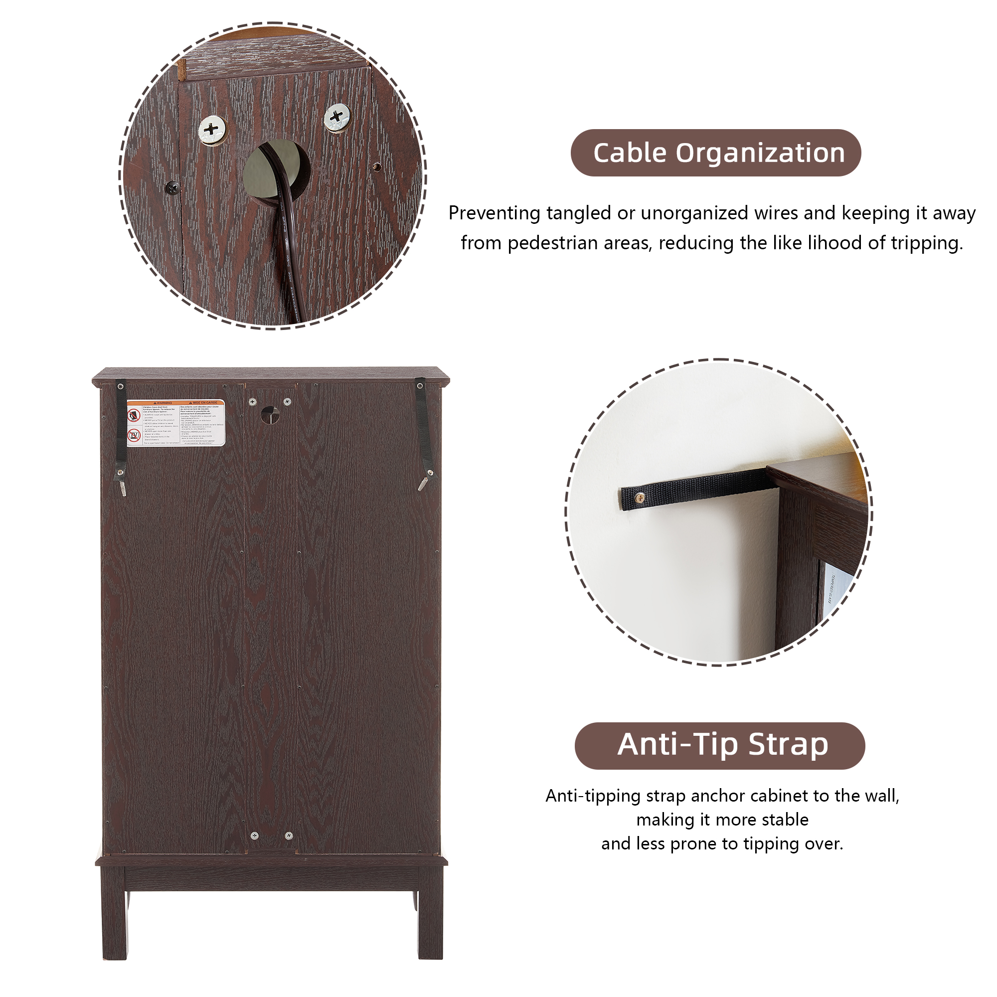 Miniyam Curio Display Cabinet with Light & Tempered Glass Doors, Dark Walnut