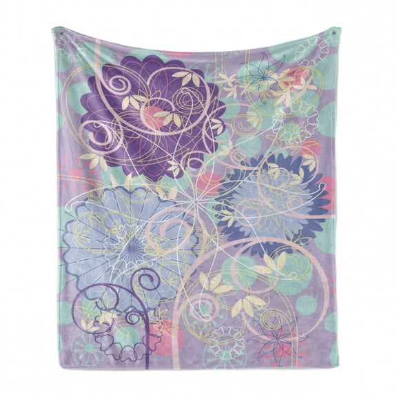 Floral Soft Flannel Fleece Blanket, Spring Nature Theme Ornamental Flowers Dandelions Leaves Swirls Curvy Design Artwork, Cozy Plush for Indoor and Outdoor Use, 50" x 60", Multicolor, by Ambesonne