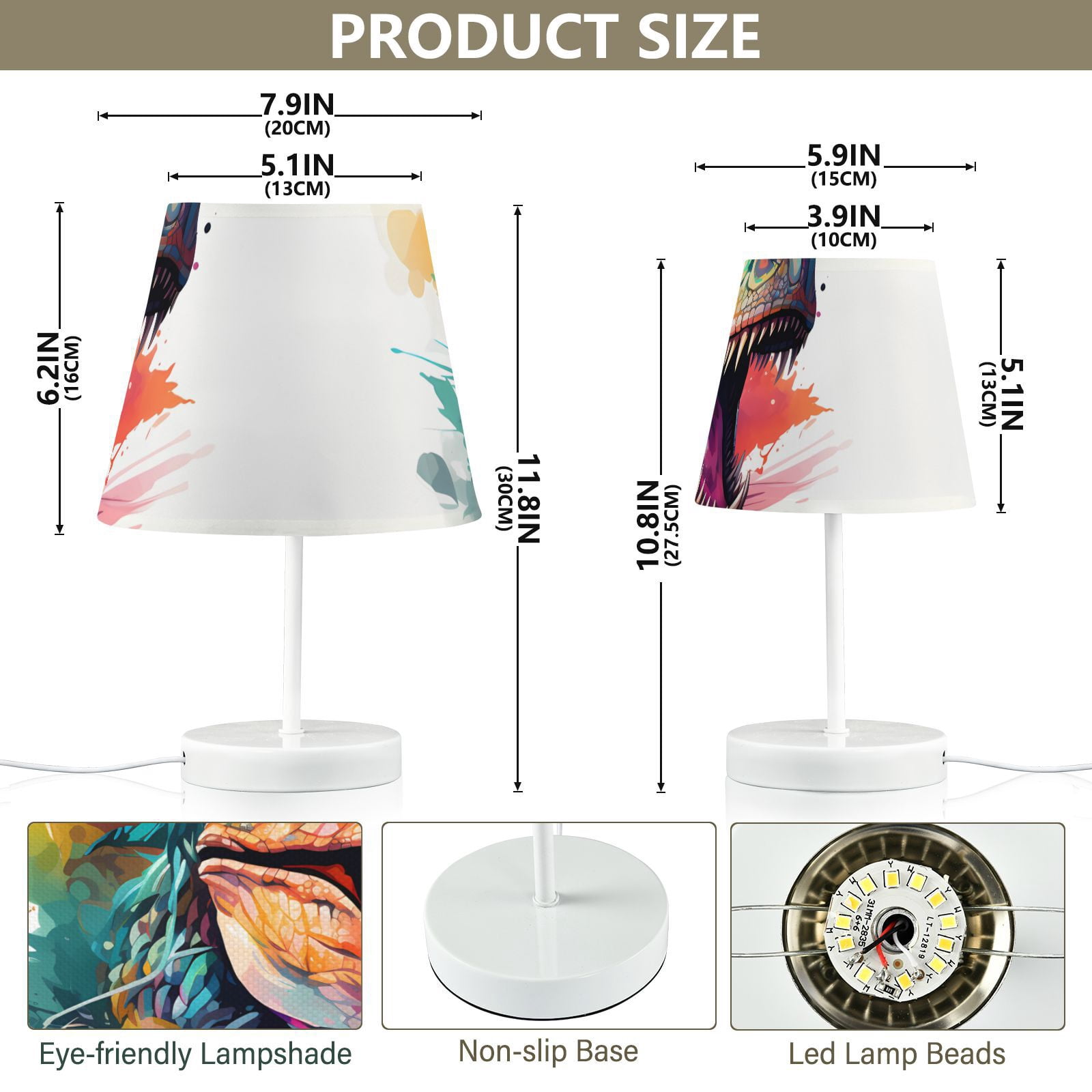 Dinosaur Colorful LED Desk Lamp Table Lamp USB Bedside Nightstand Small Lamp for Bedroom Living Room Kids Room