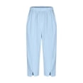 thumbnail image 5 of Women's Linen Pants 2025 High Waisted Straight Leg Loose Fit Casual Trousers with Side Slits & Pockets | Yubnlvae (Blue | S), 5 of 6