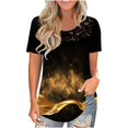 thumbnail image 1 of Pompotops Mode Femmes O-Cou Impression Décontractée Dentelle en Vrac à Manches Courtes T-shirt Tops, 1 of 5