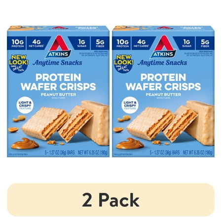 (2 pack) Atkins Snack, Protein Crisp Wafer, Peanut Butter, 10g of Protein, 5 Count
