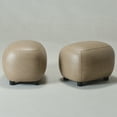 thumbnail image 4 of 23" Wide Faux Leather Upholstered Ottoman Set of 2, Mid-Century Modern Living Room Footrest with Soft Padded Seat, Footstool for Bedroom, Entryway or Living Room, Khaki, 4 of 9