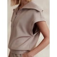 thumbnail image 3 of Women Two Piece Outfits Tracksuit Half Zip Lapel Cap Sleeve Sweatshirt High Waist Drawstring Shorts Set Sweatsuit, 3 of 6