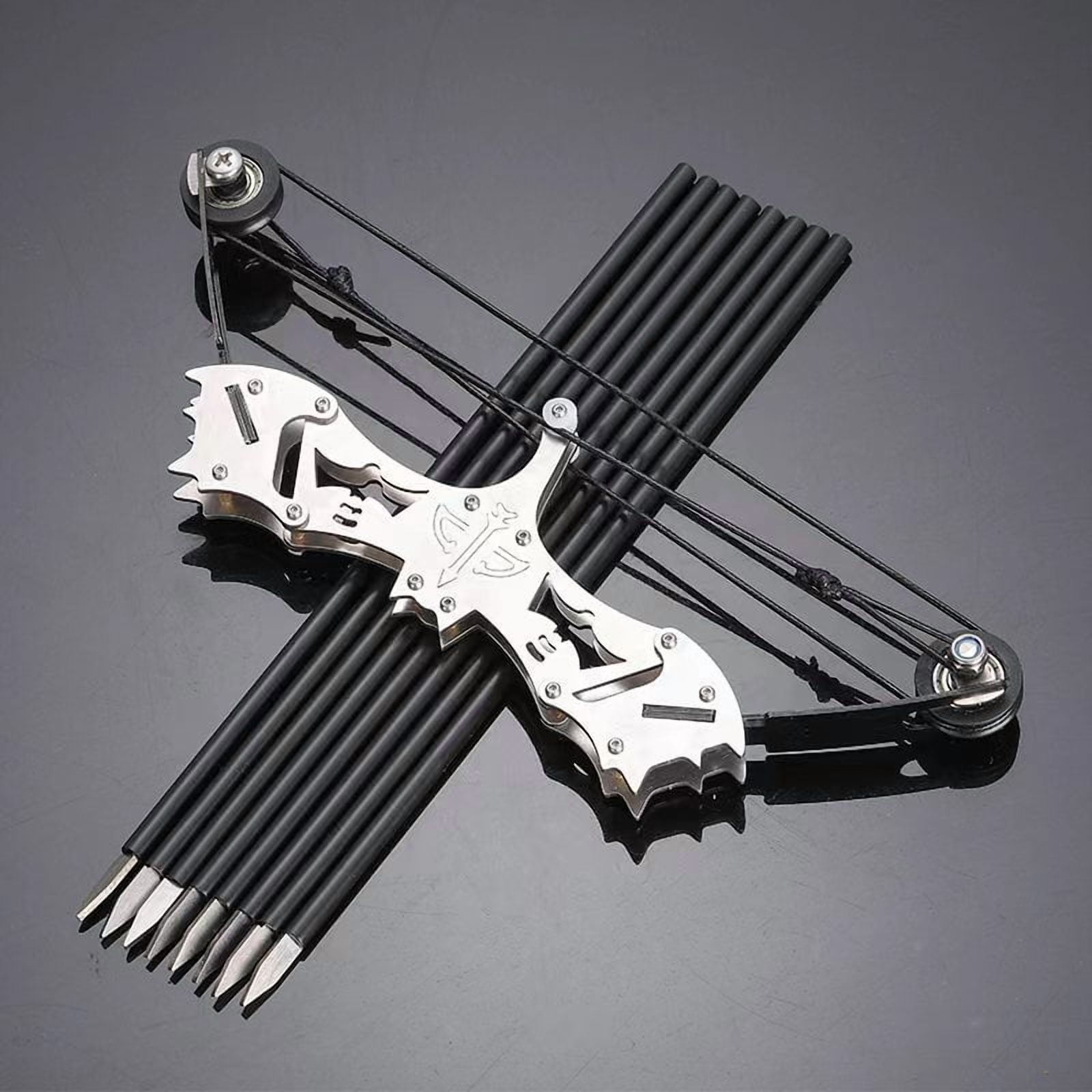 Mini Stainless Steel Bow Model Toy – Handheld Pull-and-Shoot Archery Set with Arrows – Fun Educational Desktop Toy for Ages 14+