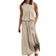 thumbnail image 1 of Vestido bohemio sin mangas y con cuello redondo para mujer, con abertura lateral - Largo maxi, tejido de poliéster, ropa informal/de vacaciones, 1 of 4