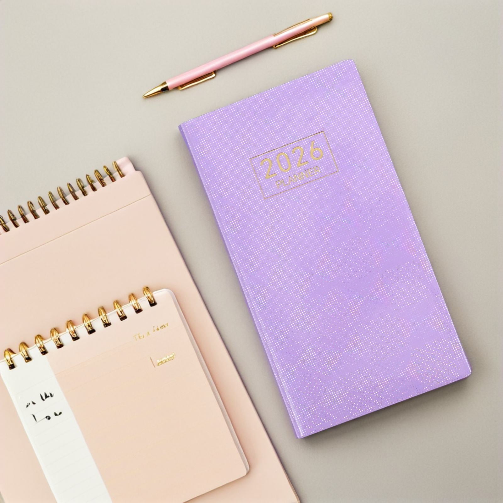 WRISTBIQUE Purple 2026 Daily Planner Notebook with Sturdy Cover and Flat Lay Binding