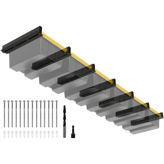 6-bin Overhead Garage Storage Rack, Ceiling Storage Racks Heavy Duty, Powder Coated Tote Storage Rack for Garages, Sheds, Storerooms (7 PCS, for 6 Bins)