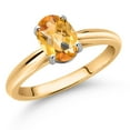 thumbnail image 2 of Gem Stone King 10K Yellow and White Gold Yellow Citrine Solitaire Engagement Ring for Women (1.25 Cttw, Oval Checkerboard 8X6MM, Gemstone November Birthstone, Available in Size 5, 6, 7, 8, 9), 2 of 4