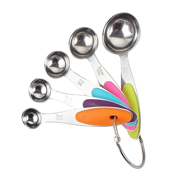 Juego de 5 cucharas medidoras para ingredientes secos y líquidos, utensilios de cocina y repostería de acero inoxidable resistentes al calor.