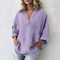 thumbnail image 4 of Womens V Neck Shirts Linen Cotton Long Sleeve Blouse Tunic Tops Cover Up Shirt Loose Beach Bikini Dress Light Purple XL, 4 of 6