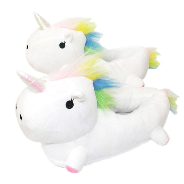 Zapatillas blancas con forma de unicornio de peluche, anime, para el hogar, tallas 36-43