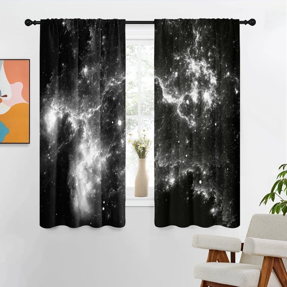 Kikiry Rideaux Galaxie Noirs 42 Pouces L x 63 Pouces L Espace Étoile Extérieur Gris Gris Univers Sombre Planètes Nébuleuse Ciel Étoilé Fantaisie Cool Design Enfants Garçons Salon Chambre Fenêtre Draperies Traitement Tissu 1 Paire