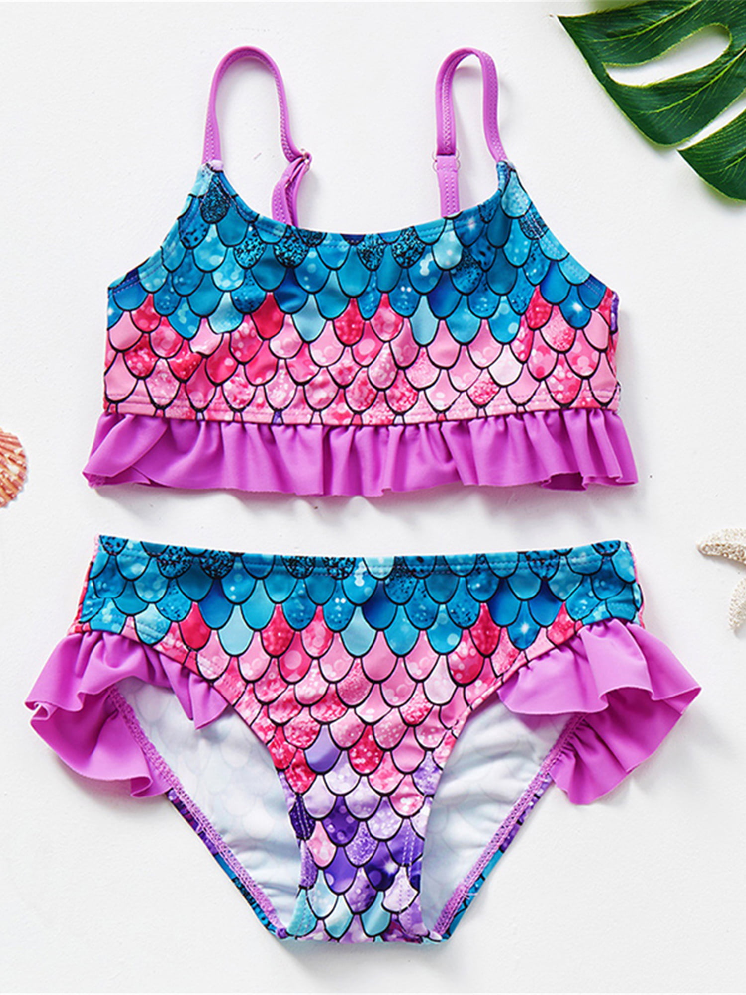 Kids Girls Two-piece Bathing Suit, Fish Scale Print Swimming Costume Swimsuit Set - Walmart.com