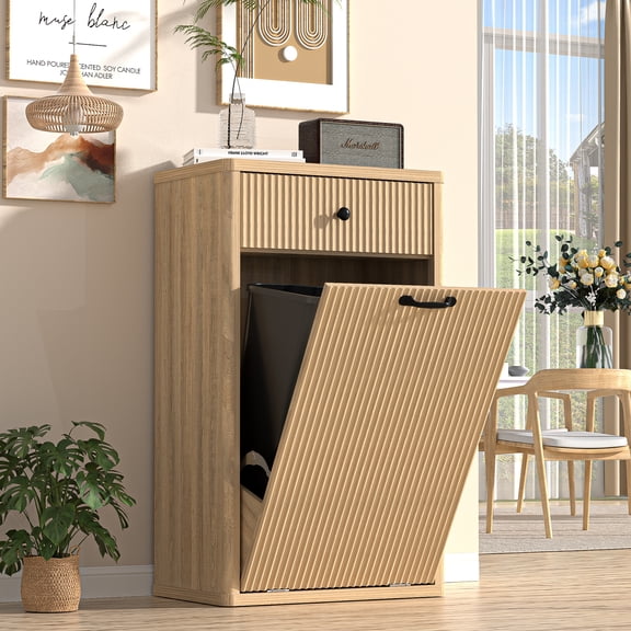 HARIPUL 13 Gallon Tilt Out Trash Cabinet, Freestanding Kitchen Trash Cabinet,Wood Color