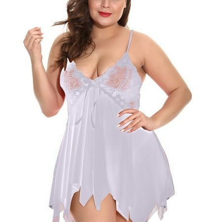 

Knosfe Strap Lingerie Babydoll for Women Mesh Floral Sexy Bodysuit Sleepwear Plus Size Chemise