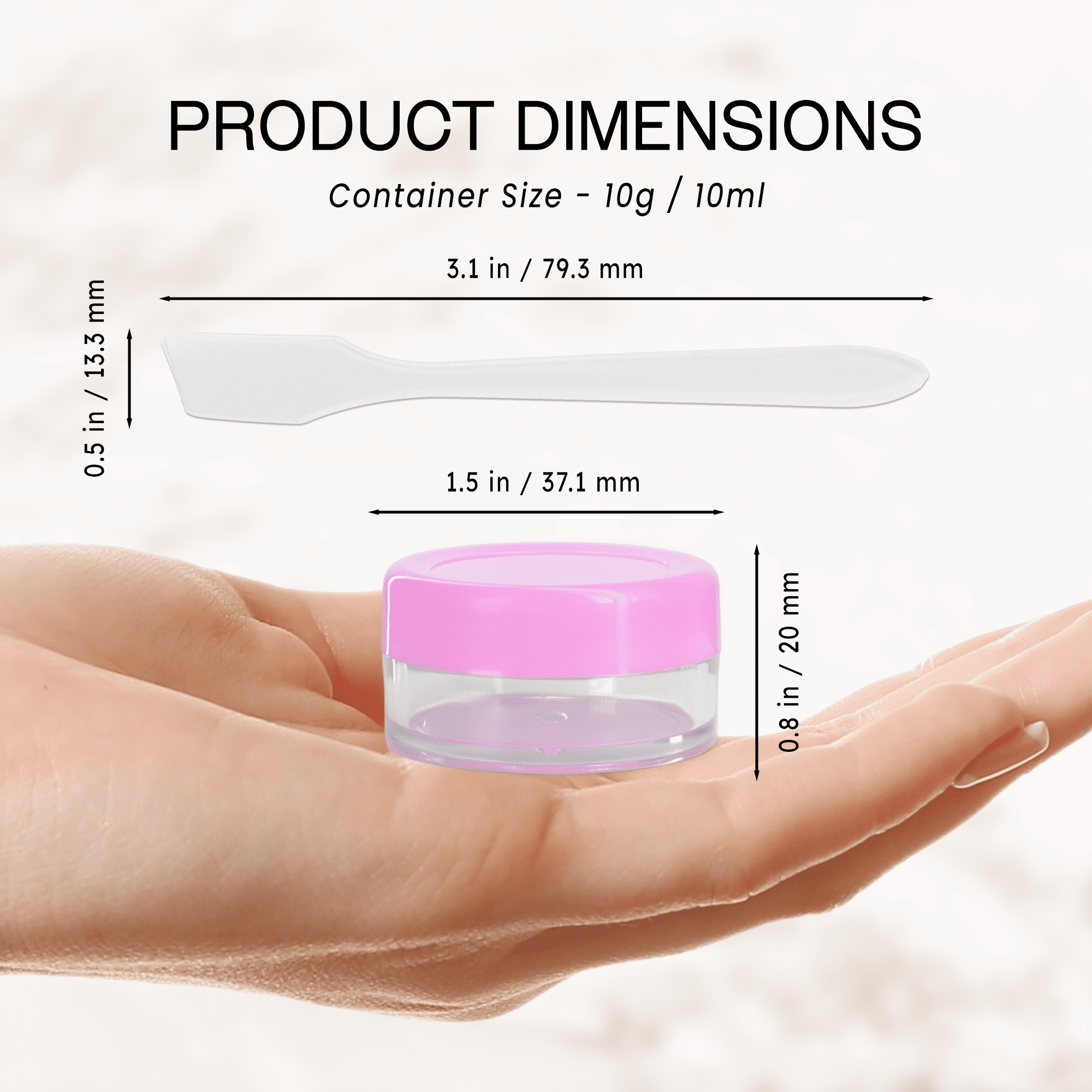 10G/10ML Plastic Clear Cosmetic Sample Jars with Pink Lid and Spatulas