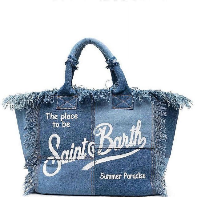 Large Capacity Beach Bag BARTH with Handmade Tassel, Fashion Printed Denim Tote Bag