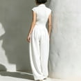 thumbnail image 2 of Morttic Women's Stylish Solid Color Slim Fit Stand Collar Cap Sleeve Jumpsuit – High-Waist Wide Leg with Side Pocket White，L, 2 of 3