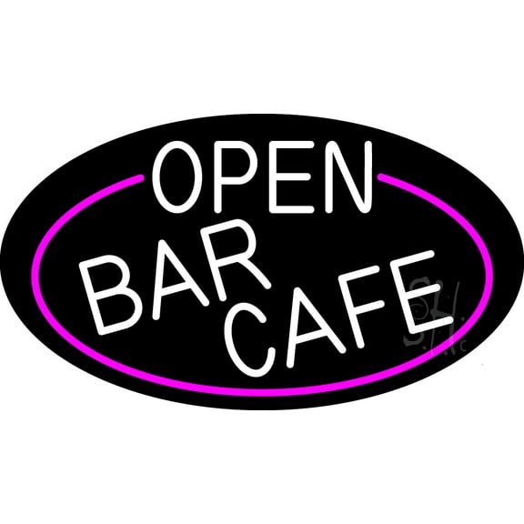 Open Bar Cafe Oval With Pink Border LED Neon Sign 20 x 37 - inches, Clear Edge Cut Acrylic Backing, with Dimmer - Bright and Premium built indoor LED Neon Sign for Bar decor.