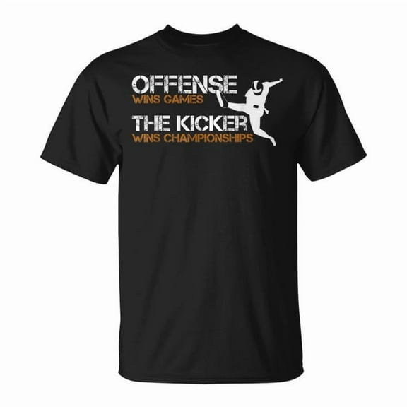 The Kicker Wins Championships Football Graphic Cotton T-Shirt Unisex Adult Soft Breathable Tee Casual Comfortable Everyday Outfit, Size S, Color Black