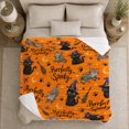 thumbnail image 4 of Printed Flannel Throw Blanket with pointed-hat character Cats And Tabby Cats With Brooms, 4 of 7