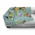 thumbnail image 2 of Wanderlust Soft Flannel Fleece Blanket, Animal Map of the World for Children Kids Cartoon Mountains Forests, Cozy Plush for Indoor and Outdoor Use, 50" x 70", Pale Blue Yellow Green, by Ambesonne, 2 of 5
