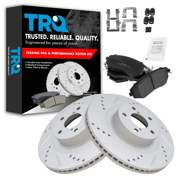 TRQ Front Performance Drilled Slotted Coated Brake Rotor & Posi Ceramic Pad Kit
