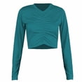 thumbnail image 2 of ChaoHeng Cotton Long Sleeve Shirt Women Women's Cropped Long Sleeve Tee,Solid Basic Crewneck Casual Shirt, 2 of 3