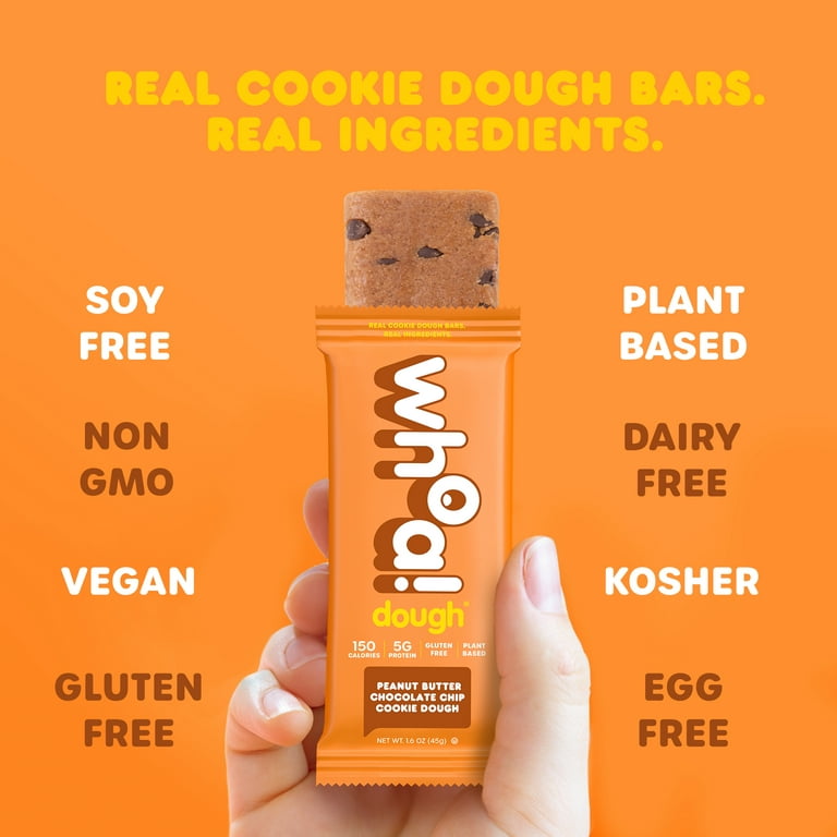 WHOA DOUGH Edible Cookie Dough Bars Peanut Butter 10 Bars, Plant