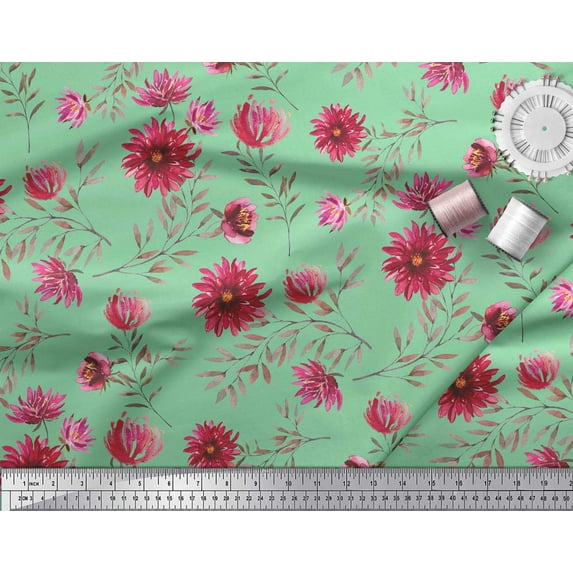 Soimoi Poly Georgette Fabric Leaves & Aster Floral Print Fabric by Yard 42 Inch Wide