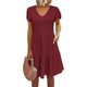 thumbnail image 2 of Vestido casual de mujer con bolsillos y cuello en V con volantes y manga casquillo, mini vestido de una línea, 2 of 5