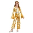 thumbnail image 1 of Manyakai Kids Girls Long Flare Sleeve Retro Disco Jumpsuits Movie Star Singer Fancy Dress Up Rave Party Bodysuits Gold 8, 1 of 7