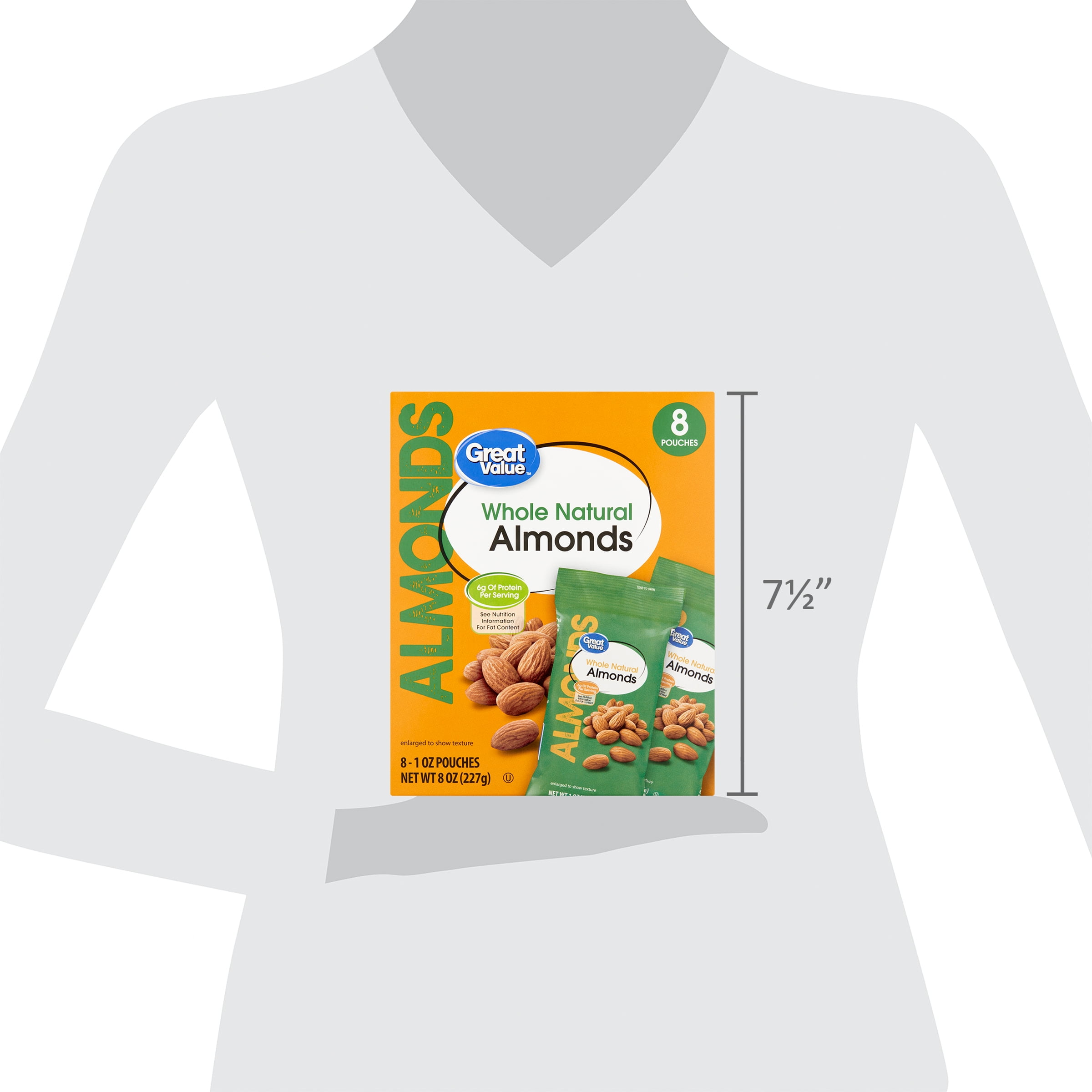 Great Value Whole Natural Almonds, 1 oz, 8 Count