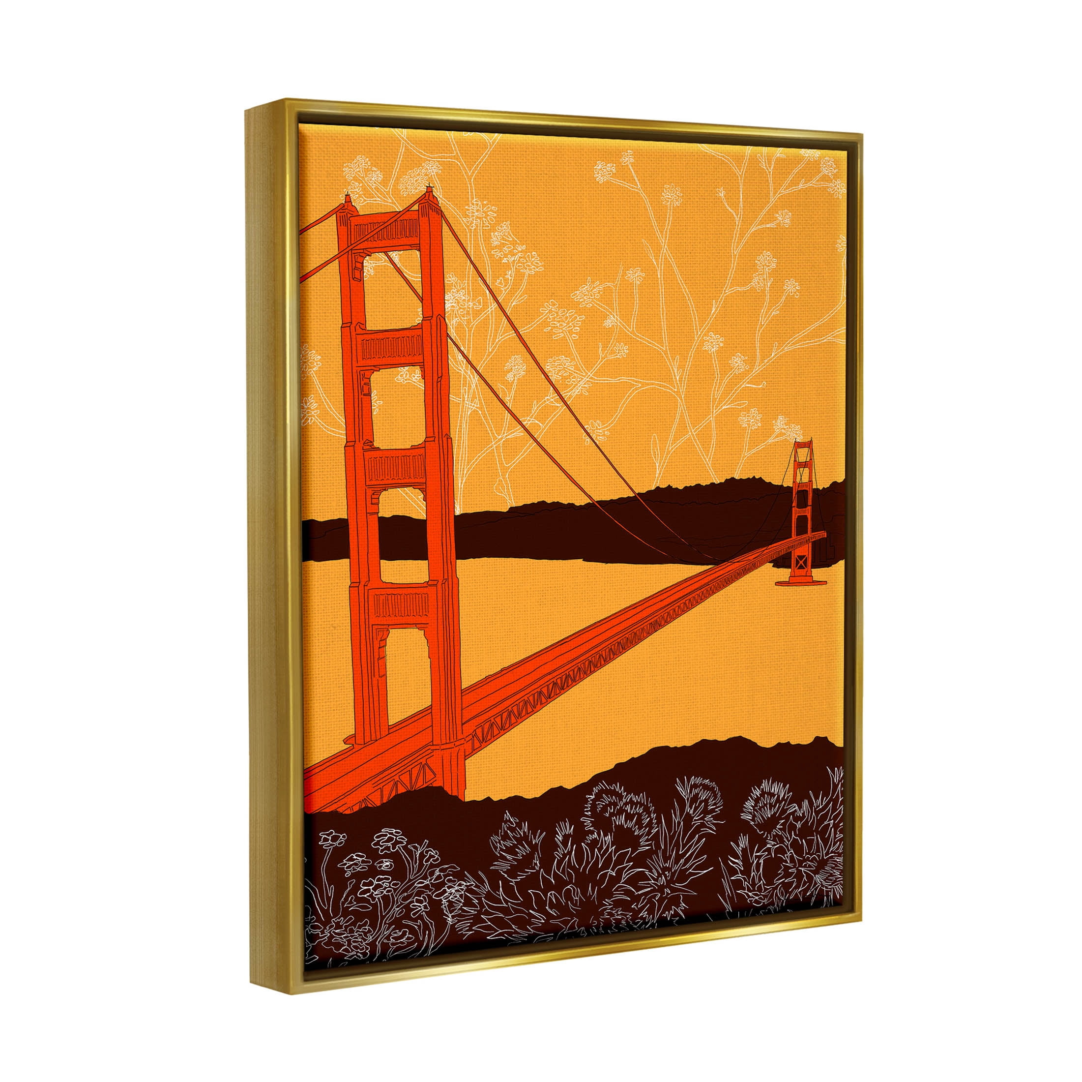 Stupell Industries Floral Pattern Water Bridge Graphic Art Metallic Gold Floating Framed Canvas Print Wall Art, Design by Shane Donahue