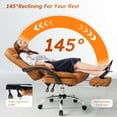 thumbnail image 6 of Office Chair with Retractable Footrest, Ergonomic High Back Design Executive Computer Desk Chair with Removable Lumbar Pillow,90-145°Reclining Thick Bonded Leather for Home Office Work,Brown, 6 of 12