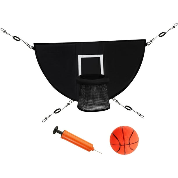 Panier De Basket Pour Trampoline – Avec 4 Balles, Pompe – Cadre 15 Cm, Planche 49x36 Cm – Fixations Cordes Renforcées
