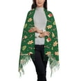 thumbnail image 3 of Cauagu green Christmas Element Print Women Wrap Shawl tassels Scarves Retro Scarf 77.6"X28.3", 3 of 8