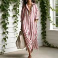 thumbnail image 6 of Quixlent Loose Shirt Dress for Women Casual Long Sleeve V Neck Striped Long Dress Travel Vacation Maxi Dress with Pockets, 6 of 8