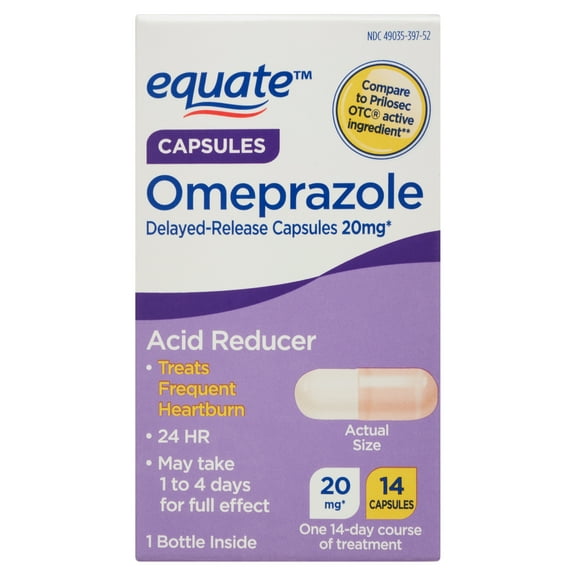 Equate Omeprazole Delayed-Release Acid Reducer Capsules 20mg, 14 Count