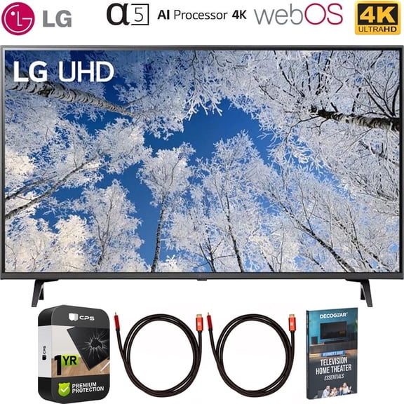 LG 43UQ7070ZUD 43 Inch Class UQ7070 ZUD series LED 4K UHD Smart webOS 22 TV Bundle with 2x Deco Gear HDMI Cable, Television Home Theater Essentials and 1 YR CPS Enhanced Protection Pack