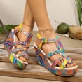 thumbnail image 4 of Pandaie Platform Wedge Sandals for Women Elastic Ankle Strap Summer Walking Shoes Comfortable 3.94 Inch High Heels Pumps Colorful 7, 4 of 9