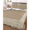thumbnail image 2 of Quilts Queen Size, Brown Geometric Soft Comforter Bedding Set for Bed, White Greek Key Design Burlap Modern Art Lightweight Quilted Bedspread with Pillow Cover(2 Pieces) for All Season, 90x96 Inch, 2 of 6