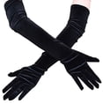 thumbnail image 4 of Guantes largos de terciopelo negro, pantalla táctil sexy para mujer, disfraz de noche negro/rojo, 4 of 5