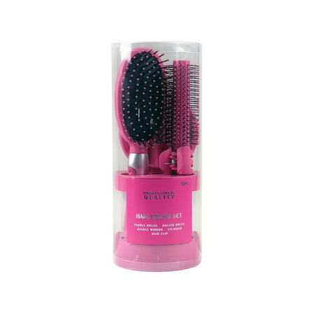 5-Piece Hair Brush Set, Adults and Teens, Pink