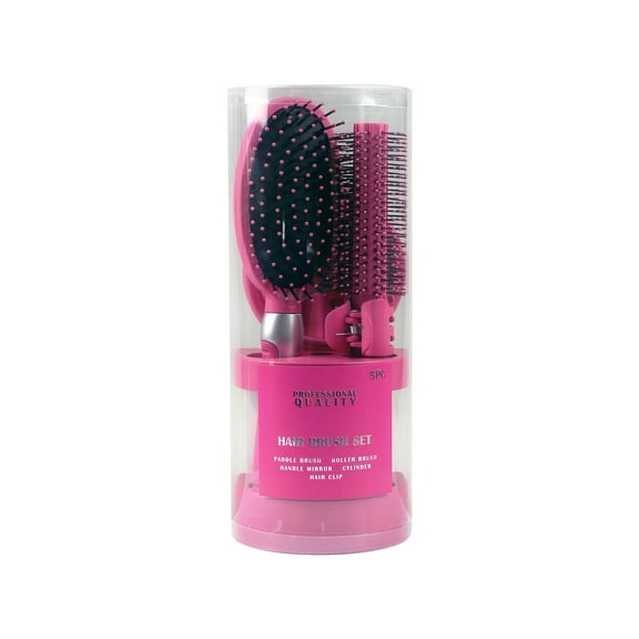 5-Piece Hair Brush Set, Adults and Teens, Pink