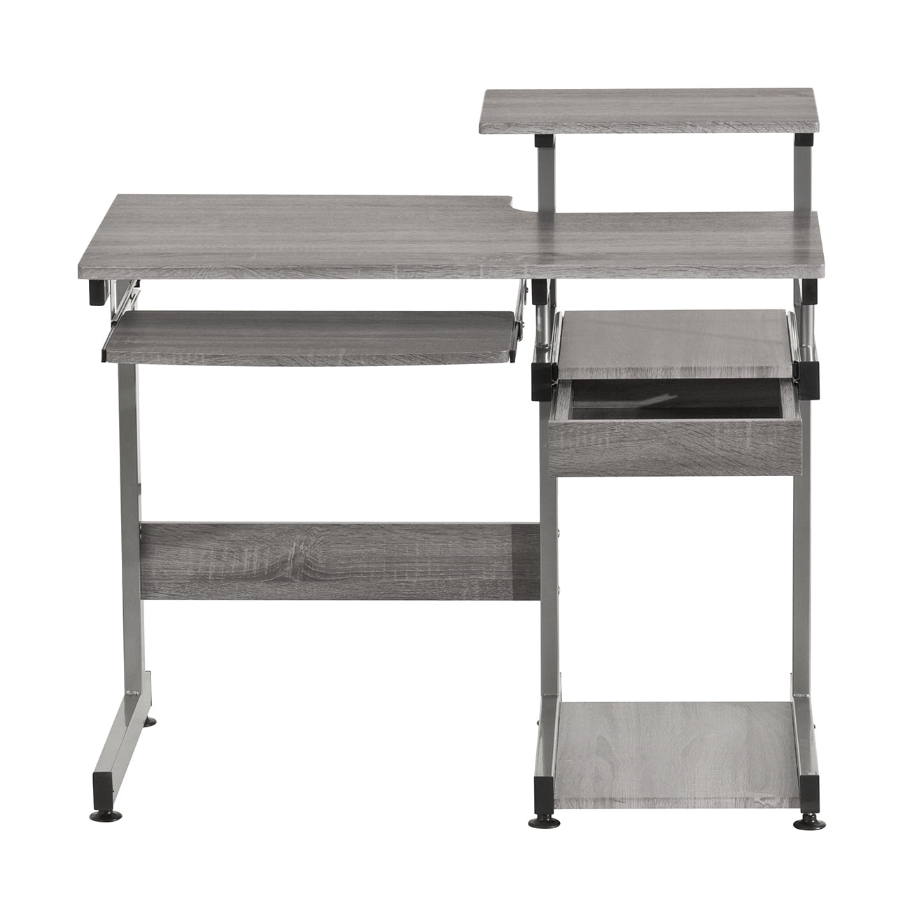 Complete Computer Workstation Desk, Moisture Resistant MDF Office Table with Pullout Keyboard Tray, CPU Shelf & Storage Drawer, Scratch-Proof Steel Frame for Home Workspace