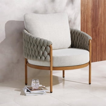 HOMETRENDS Steel Outdoor Jumbo Rope Club Chair with Cushions, Beige