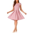 thumbnail image 1 of Vestido de Tweed a Cuadros INSPIRE CHIC para Mujer con Cuello Redondo, Manga Corta, Corte A, Vestido Vintage Plisado S Blanco Rosa, 1 of 5