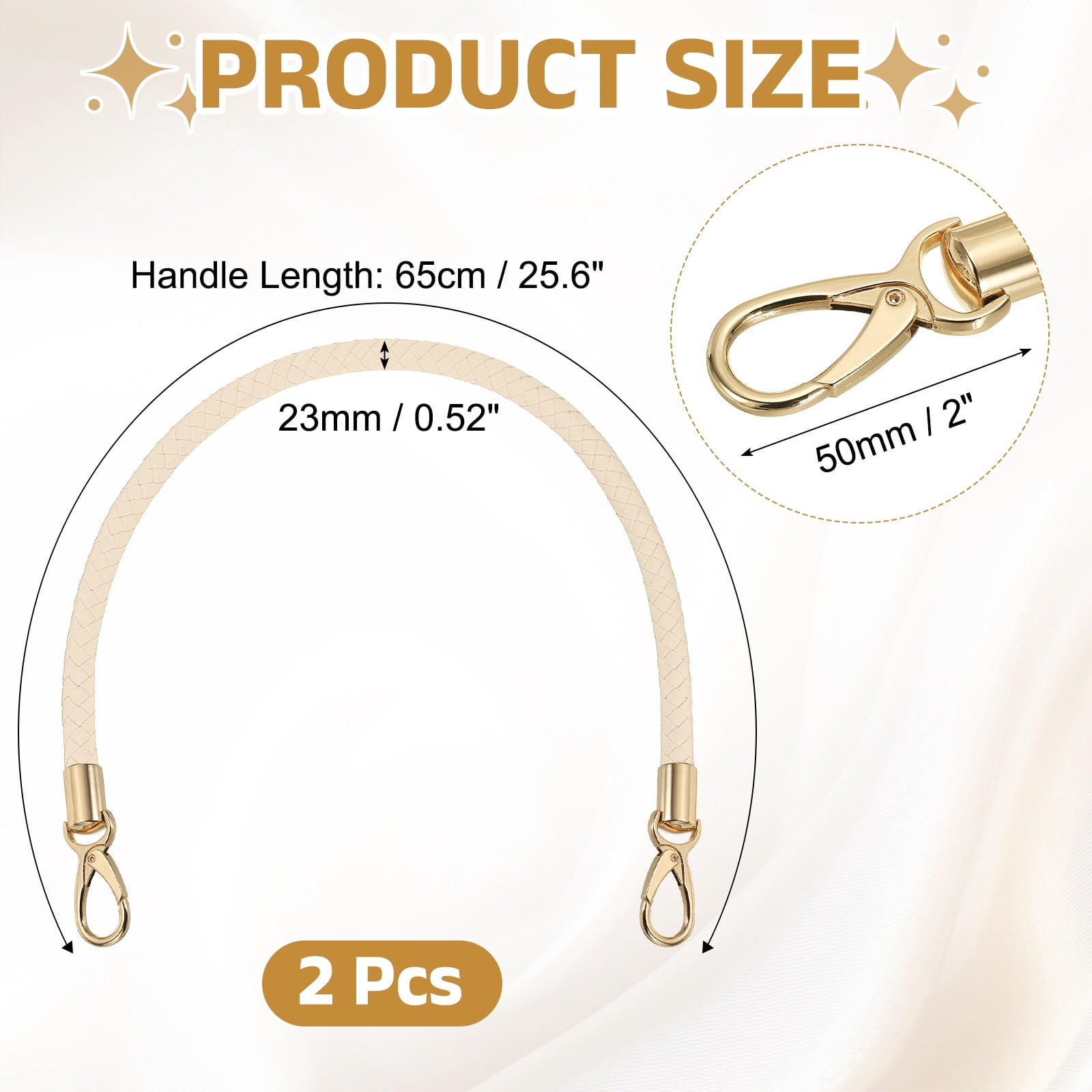 Uxcell 2 Pcs Braided Purse Strap, 65cm 25.6" PU Leather Shoulder Purse Strap for Handbag Bag Handle Replacement for DIY Making Handbag Underarm Bag, Beige Yellow (Light Gold Buckle)